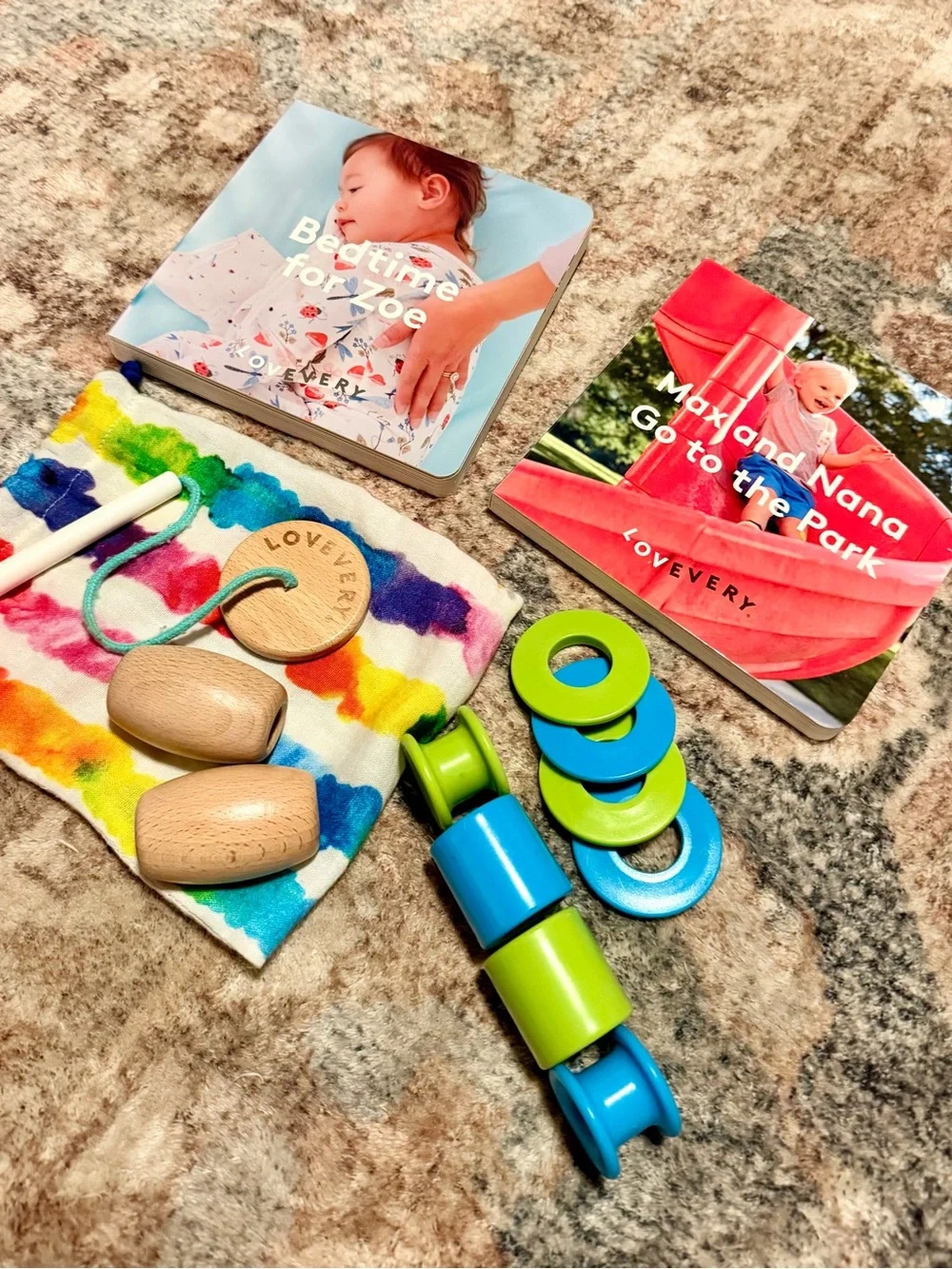 LOVEVERY Books (2) and threading bead set with pouch